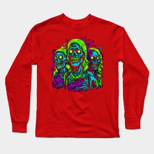 Psychedelic Staring Zombie Trio With Lifeless Grinning Face, Zombie Abstract Long Sleeve T-Shirt